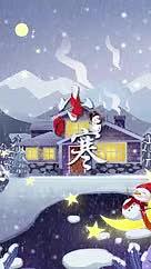 雪人房屋夜色晚安插画视频的预览图